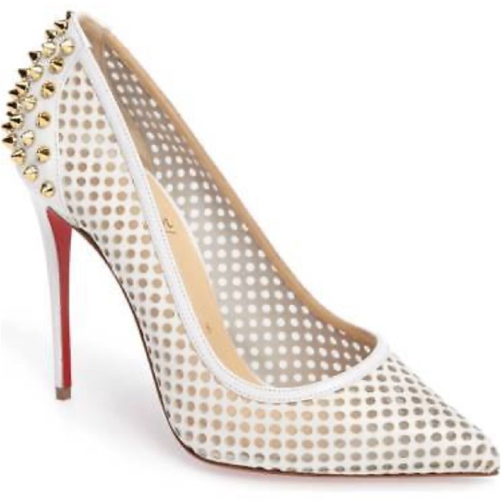 Christian Louboutin White and Gold Studded Heels-